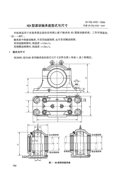 JB/ZQ 4182-2006SD型滚动轴承座型式与尺寸