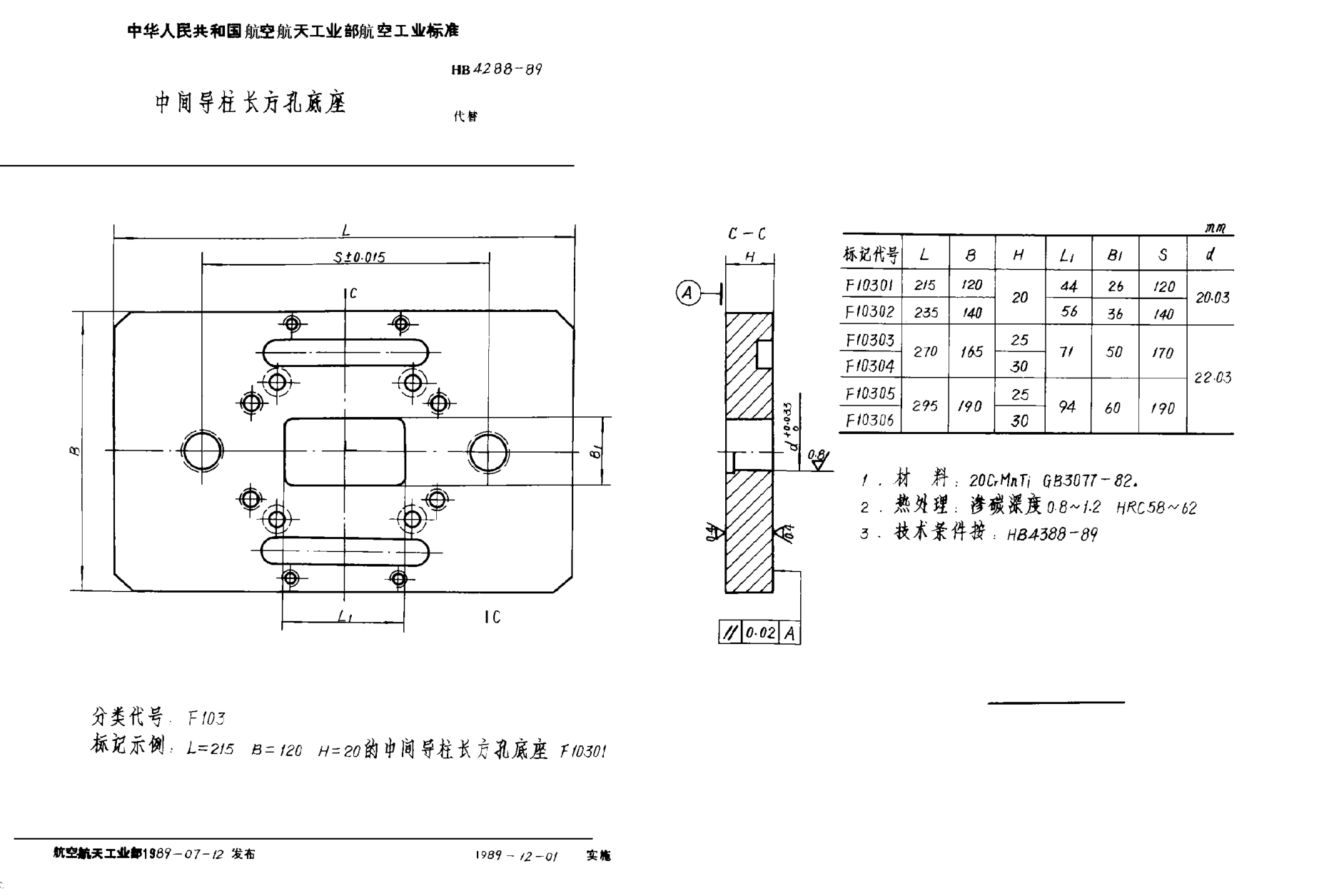 HB 4288-1989中间导柱长方孔底座