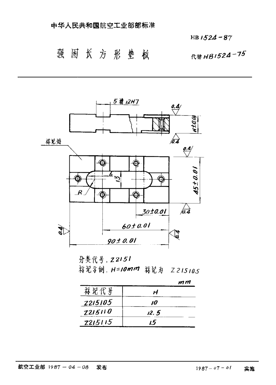 HB 1524-1987强固长方形垫板