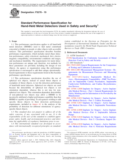 ASTM F3278-2019 安保用手持式金属探测器性能规范 Standard Performance Specification for Hand-Held Metal Detectors Used in Safety and Security