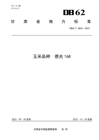 DB62/T 4840-2023 玉米品种 德光168