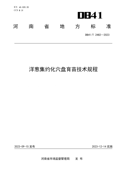 DB41/T 2482-2023 洋葱集约化穴盘育苗技术规程
