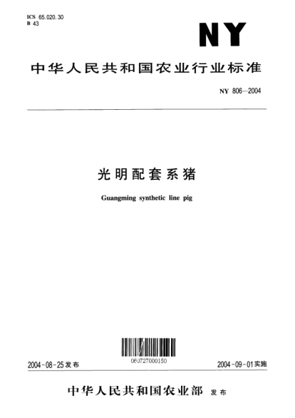 NY 806-2004光明配套系猪