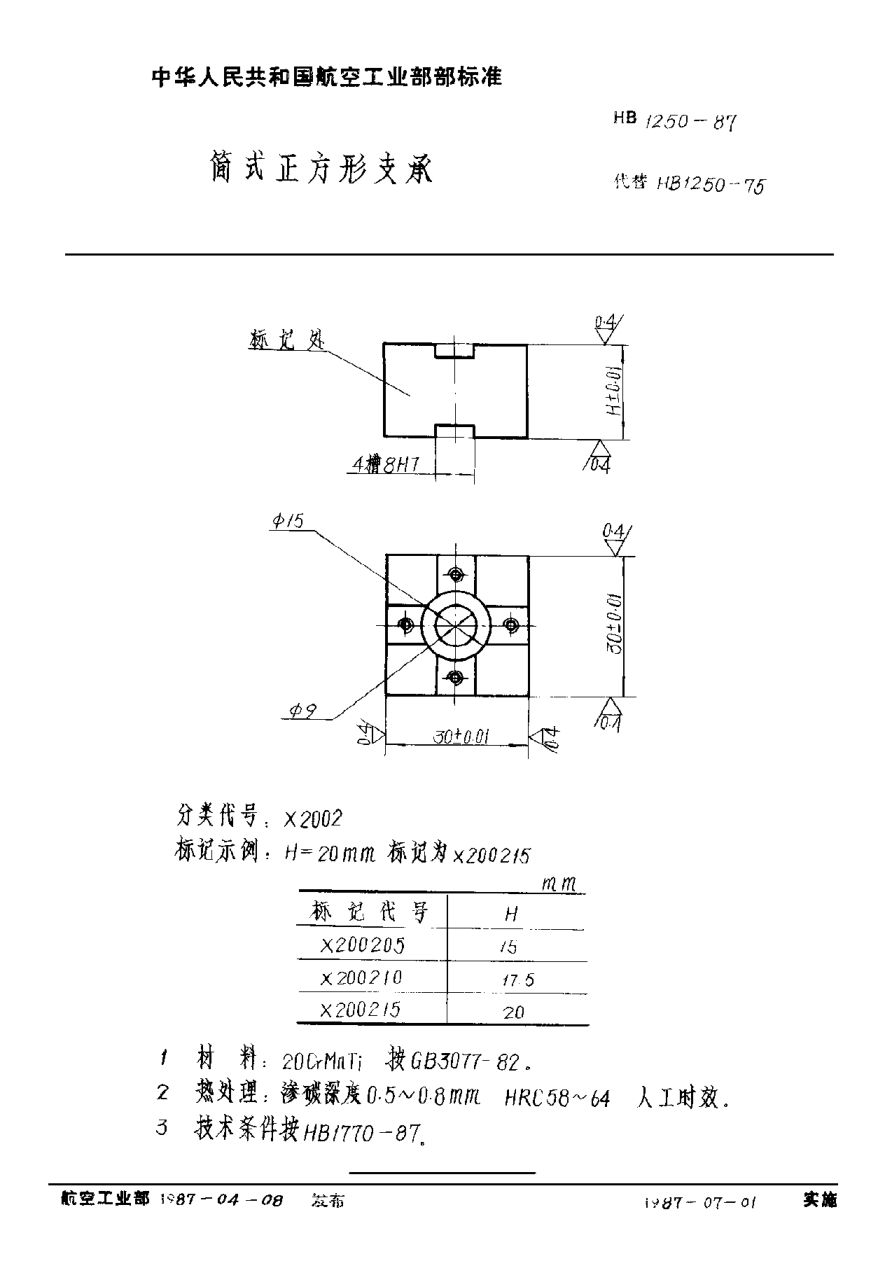 HB 1250-1987简式正方形支承
