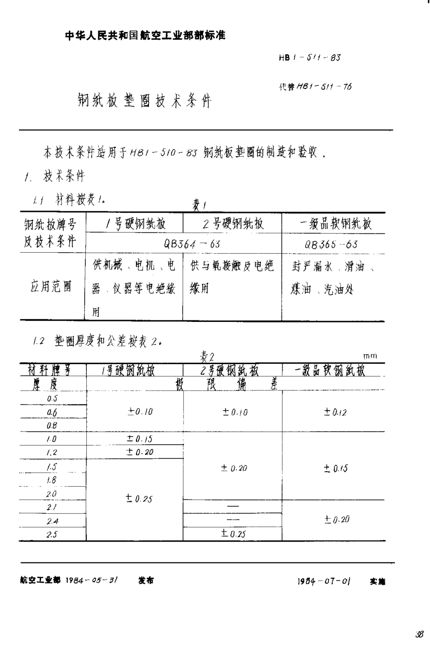 HB 1-511-1983钢纸板垫圈技术条件