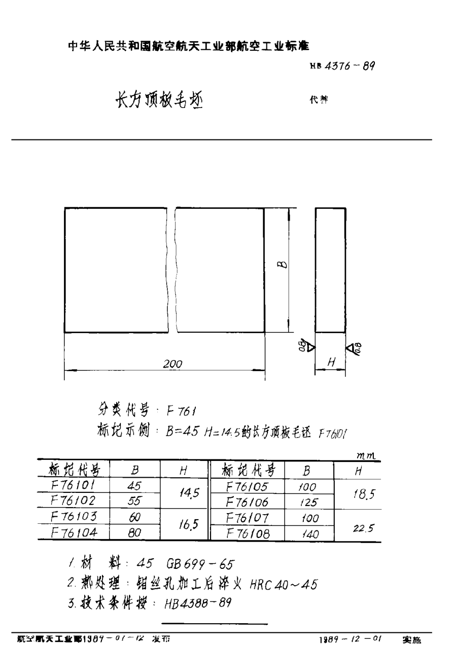 HB 4376-1989长方顶板毛坯