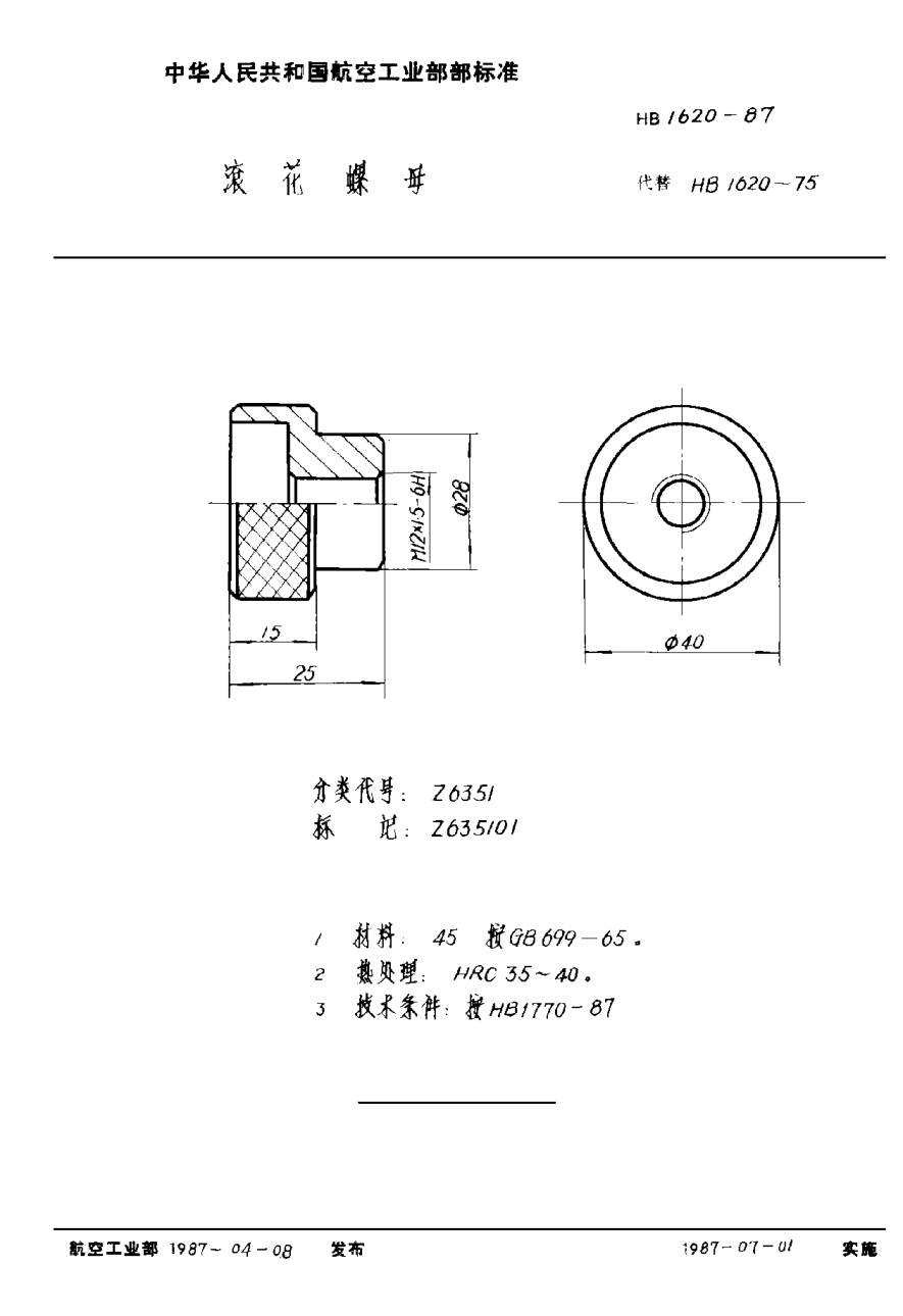 HB 1620-1987滚花螺母