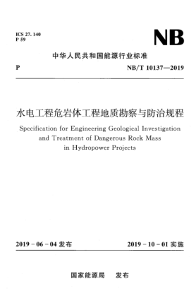 NB/T 10137-2019 水电工程危岩体工程地质勘察与防治规程 含2021年第1号修改单