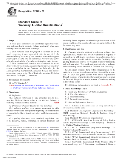 ASTM F2948-2020  Standard Guide to Walkway Auditor Qualifications