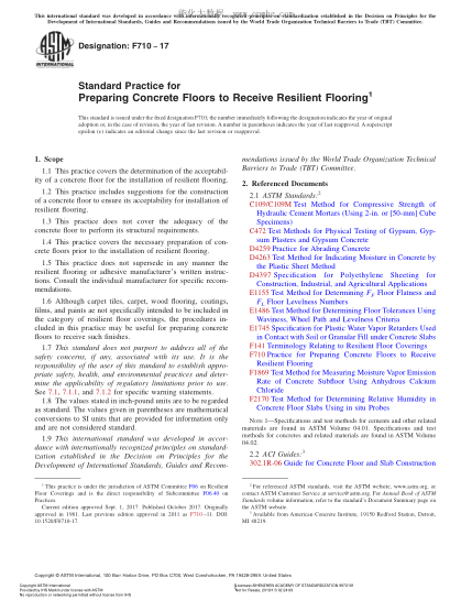 ASTM F710-2017准备混凝土地面以便安装弹性地板的规程Standard Practice for Preparing Concrete Floors to Receive Resilient Flooring