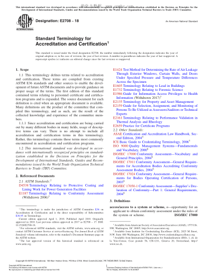 ASTM E2708-2018 认可与认证术语 Standard Terminology for Accreditation and Certification