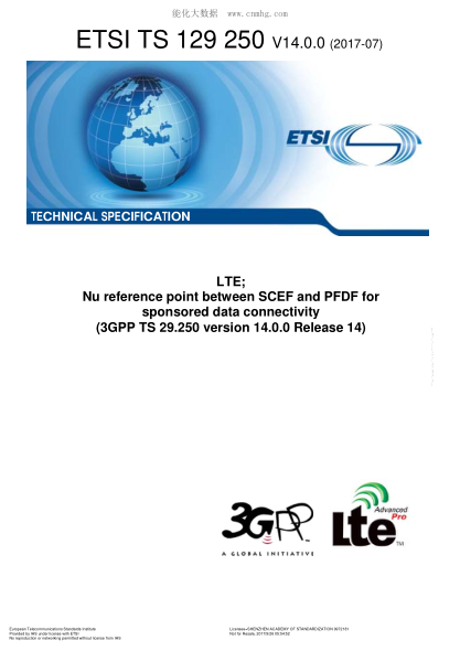 ETSI TS 129 250-2017  LTE; Nu reference point between SCEF and PFDF for sponsored data connectivity (V14.0.0; 3GPP TS 29.250 version 14.0.0 Release 14)