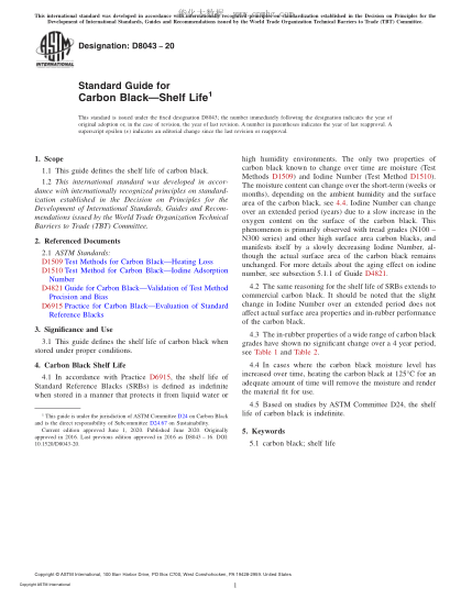 ASTM D8043-2020  Standard Guide for Carbon Black—Shelf Life