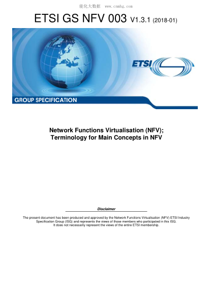 ETSI GS NFV 003/1-2018  Network Functions Virtualisation (Nfv); Terminology For Main Concepts In Nfv