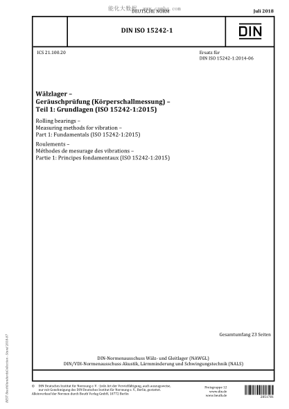 DIN ISO 15242-1-2018  Rolling bearings - Measuring methods for vibration - Part 1: Fundamentals (ISO 15242-1:2015)
