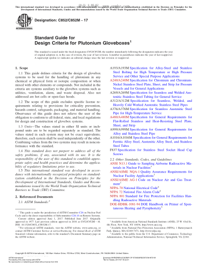 ASTM C852/C852M-2017钚手套式操作箱设计规则指南Standard Guide for Design Criteria for Plutonium Gloveboxes