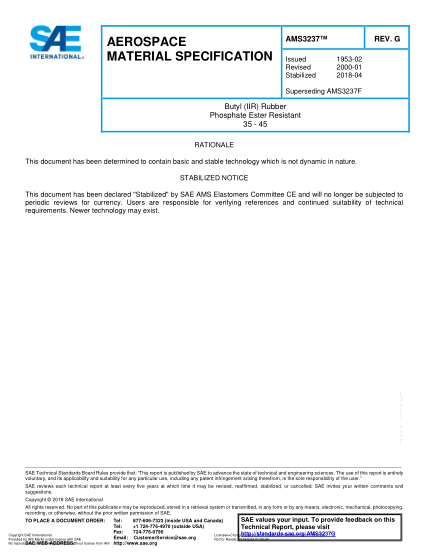 SAE AMS3237G-2018  Butyl (Iir) Rubber Phosphate Ester Resistant 35 - 45