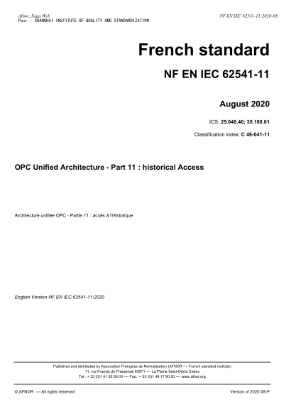 NF C46-041-11-2020  OPC Unified Architecture - Part 11 : historical Access