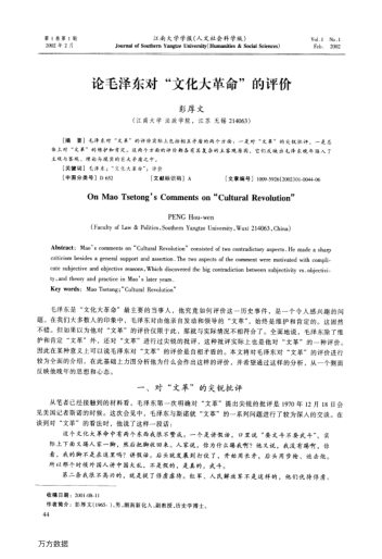 论毛泽东对"文化大革命"的评价